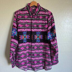 Wrangler Vintage 90's Men's Western Shirt Pink/Blk Southwestern Aztec Cowboy Cut